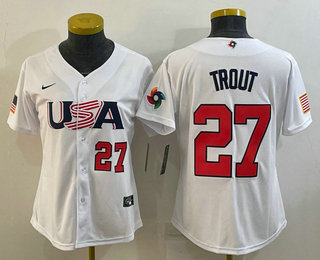 Womens USA Baseball #27 Mike Trout Number 2023 White World Classic Replica Stitched Jersey,We sell and wholesale Womens USA Baseball #27 Mike Trout Number 2023 White World Classic Replica Stitched Jersey on line form chian!